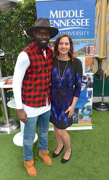 MTSU alum Torrance "Street Symphony" Esmond, who won a GRAMMY for Best Contemporary Christian Music Song/Performance, with MTSU alumna Alicia Warwick, executive director of The Recording Academy's Nashville chapter. MTSU photo by Andrew Oppmann.