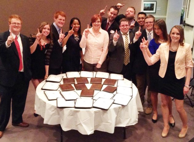 From left to right, MT10 winners are: Chris Davis, Morgan Massengill, Chris Robertson, Marquesha Garmon, Nikki Fells, Brock Howard, Stephen Hart, Christopher Austin, Isaiah Rodriguez, Zac Leonard, Jesse Grace and Taylor Espitee.